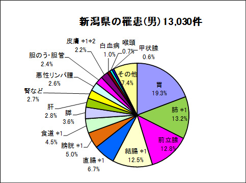 新潟県の罹患（男）13,030件