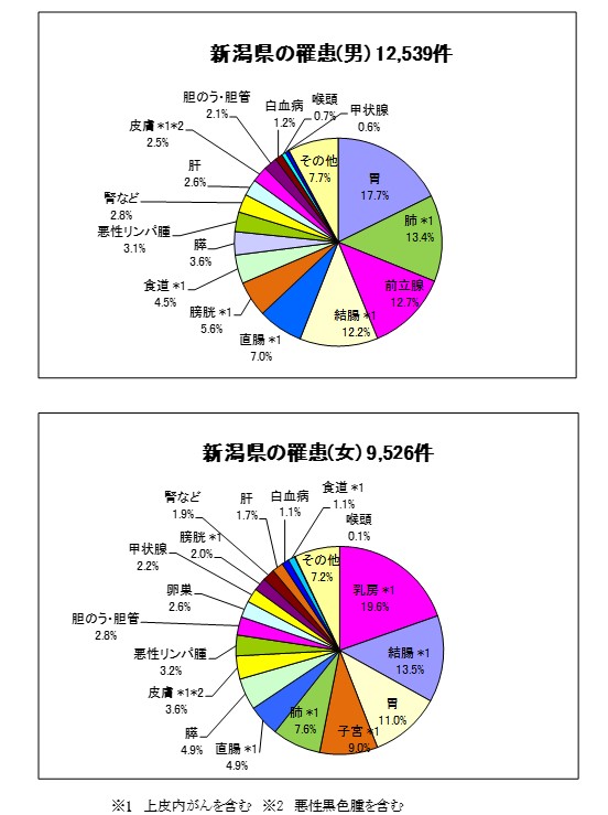 新潟県の罹患（男）12,539件・（女）9,526件